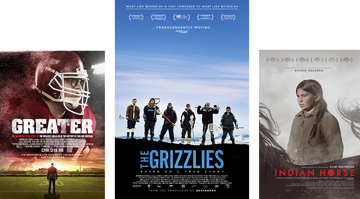 Posters for Greater movie / The Grizzlies movie / Indian Horse movie